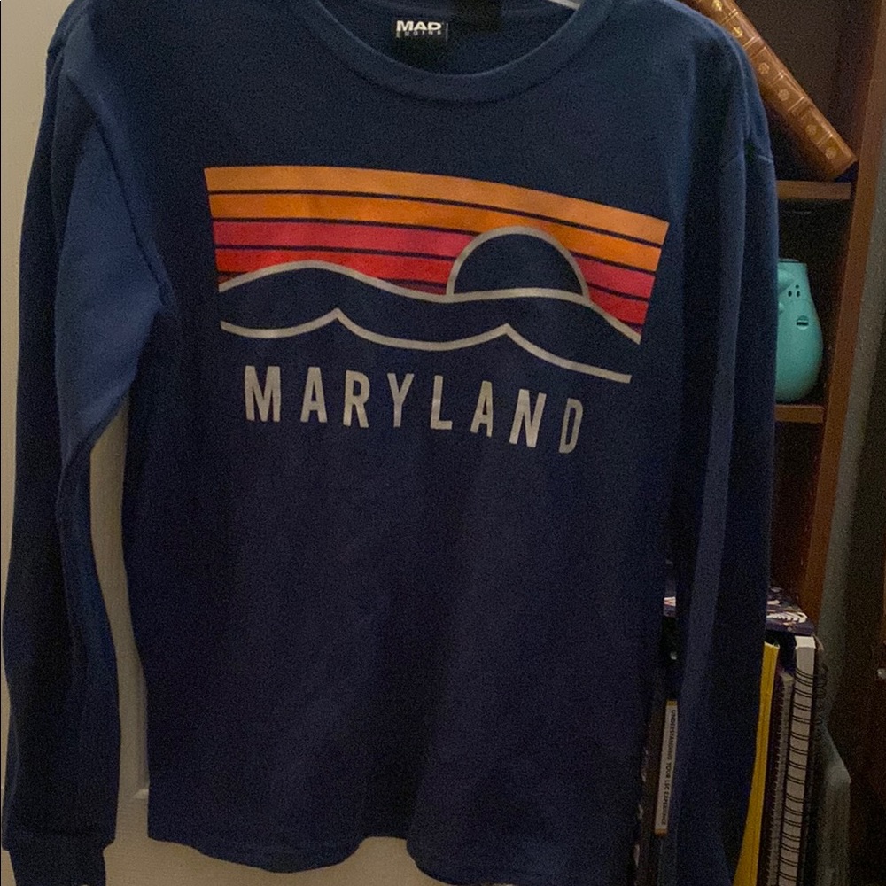 MAD Engine Blue and Orange Long Sleeve Tee with Retro Maryland Design
